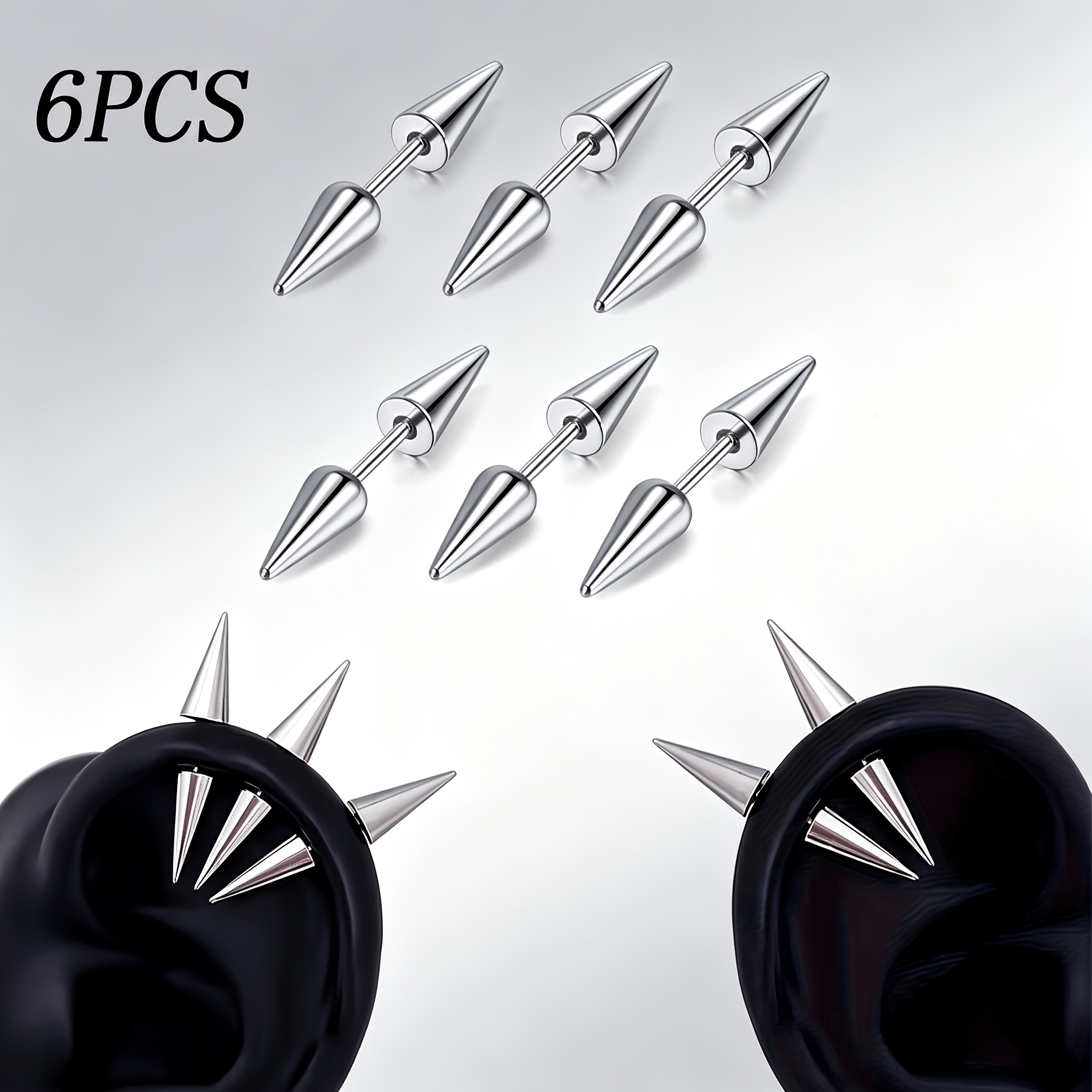 6pcs/set 316 Stainless Steel Minimalist Double-Pointed Taper Piercing Set
